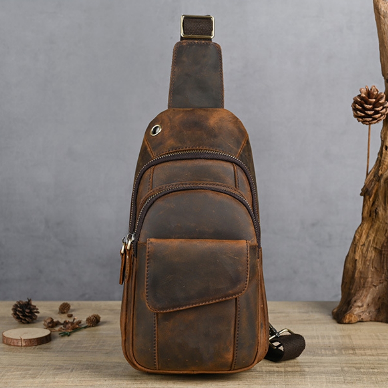 Genuine Leather Backpack - Sac de Poitrine Multifonctionnel de Luxe