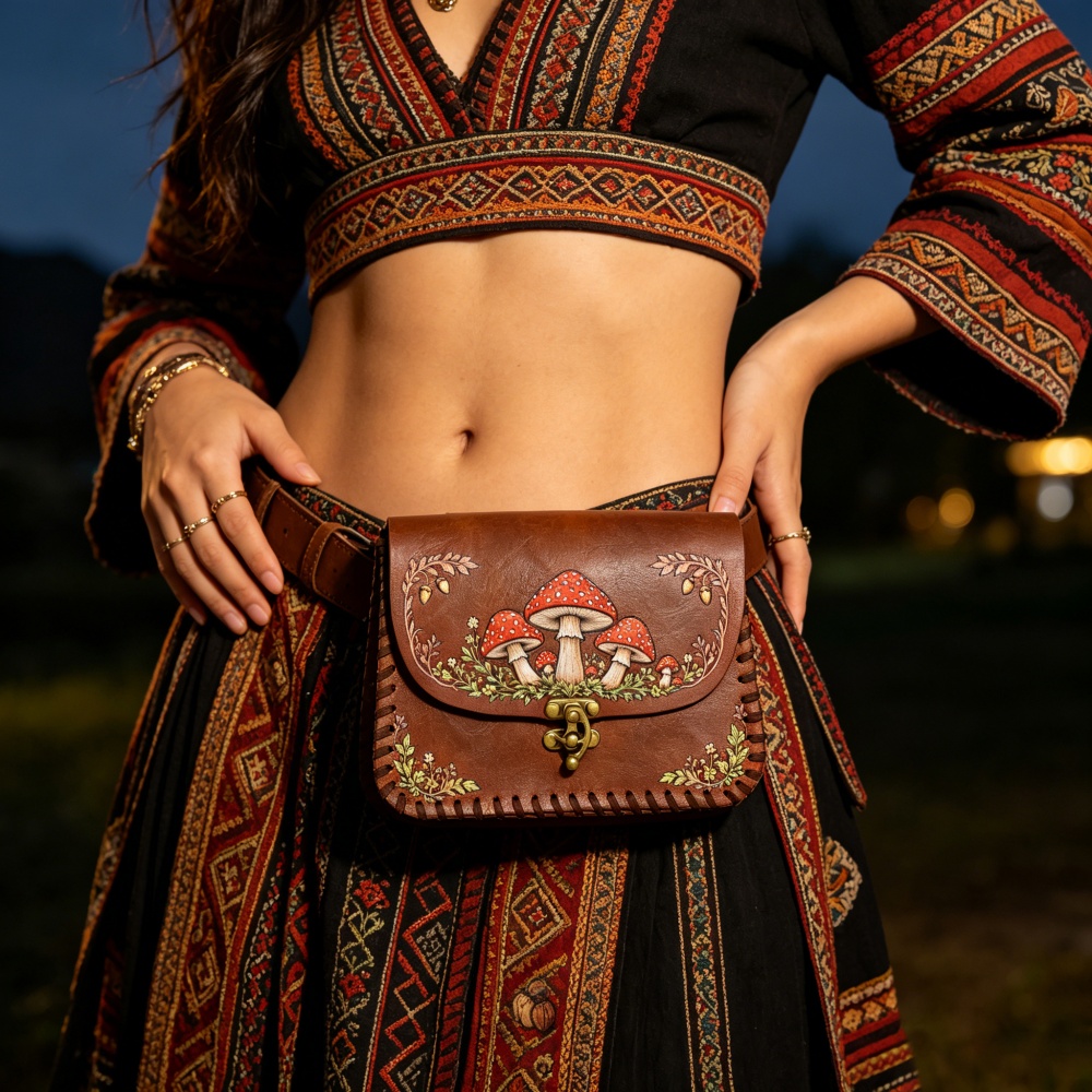 Belt Bag Leather Wide - Sac banane en PU imprimé champignons