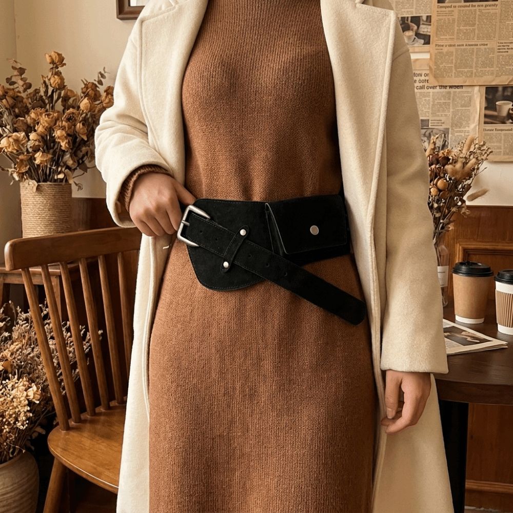 Ceinture large en PU style cow - Belt Bag Leather Wide avis et prix